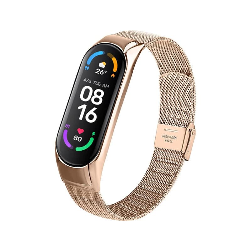 PaceBid Bracelet Compatible avec Xiaomi Mi Band 6/5, Bracelet de Montre en métal en Acier Inoxydable tissé en Maille, Ajustable