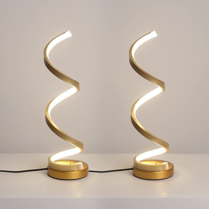 Mille Lucciole 2 Pack Lampes de Chevet LED Lampe de Table Spirale 16W 4500k lumière naturelle lampe de table Or moderne haute lu