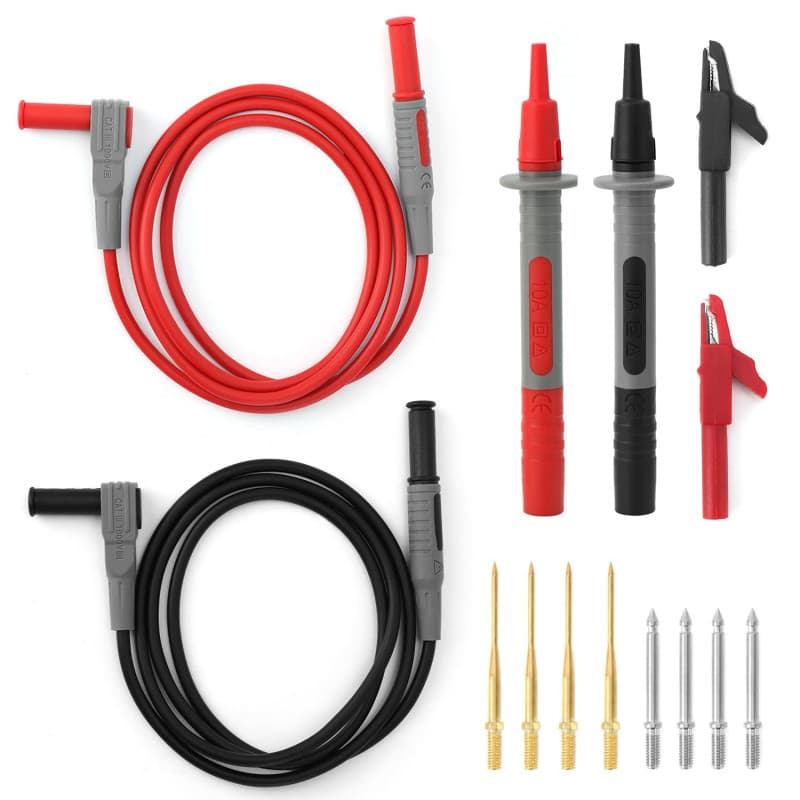 QWORK® Kit de fils de test multimètre, cordons de test à fiche banane de 1 m, pinces crocodiles, aiguilles remplaçables, stylos