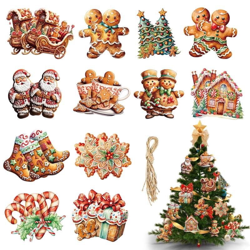 Viilich Lot de 24 Décorations de Noël en Pain d'Épice - Bonhomme pour Sapin avec Corde - Ornements pour Maison