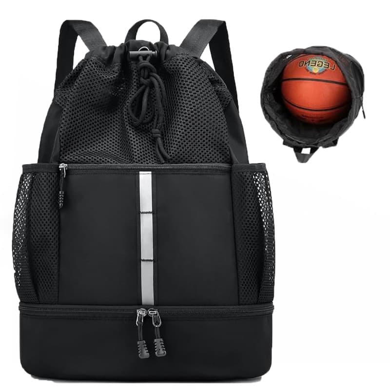 Nokwocy Sac à Dos de Sport, avec Cordon de Serrage, Sac de Basket-Ball, pour Homme et Femme, en Maille, avec Compartiment Humide