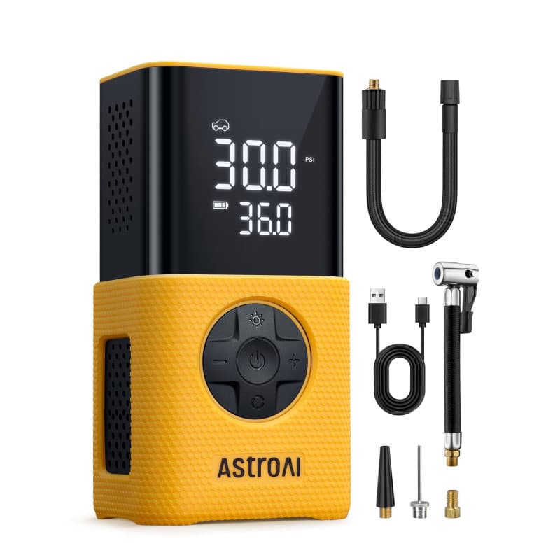 AstroAI Gonfleur Pneus Voiture, Compresseur à Air Portatif, Gonfleur Pneus Voiture Sans Fil compacte, avec Batterie Rechargeable
