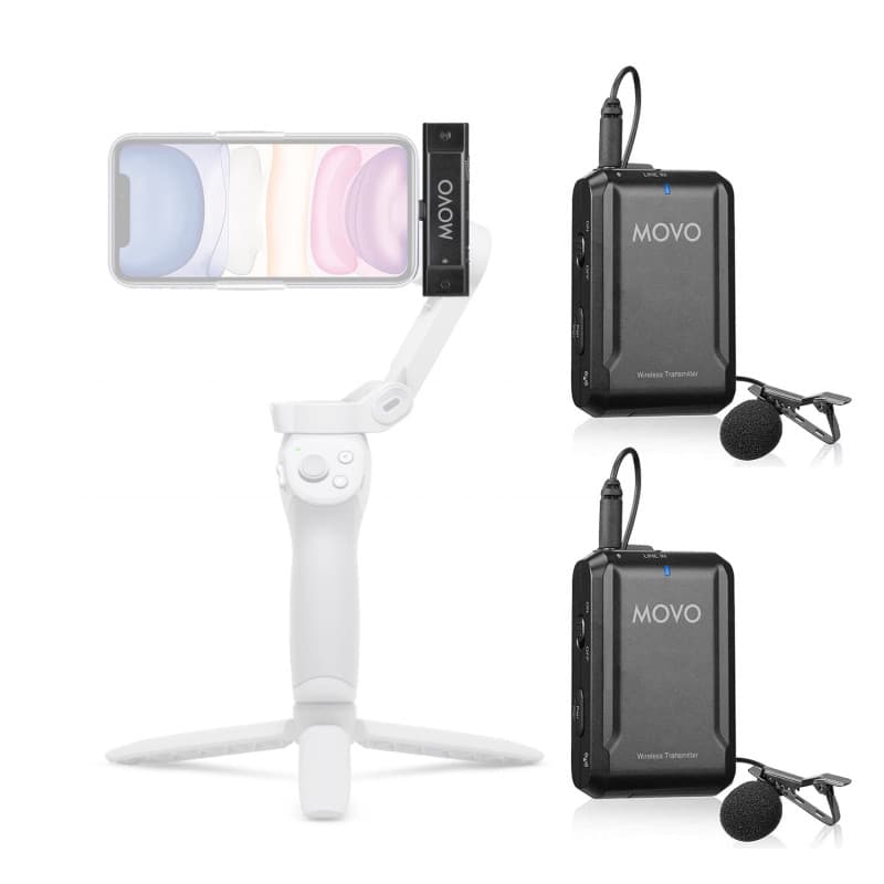 Movo Micro Lavalier sans Fil pour iPhone - Micro Cravate Compact idéal pour Le stabilisateur Gimbal Smartphone - Idéal pour Le V