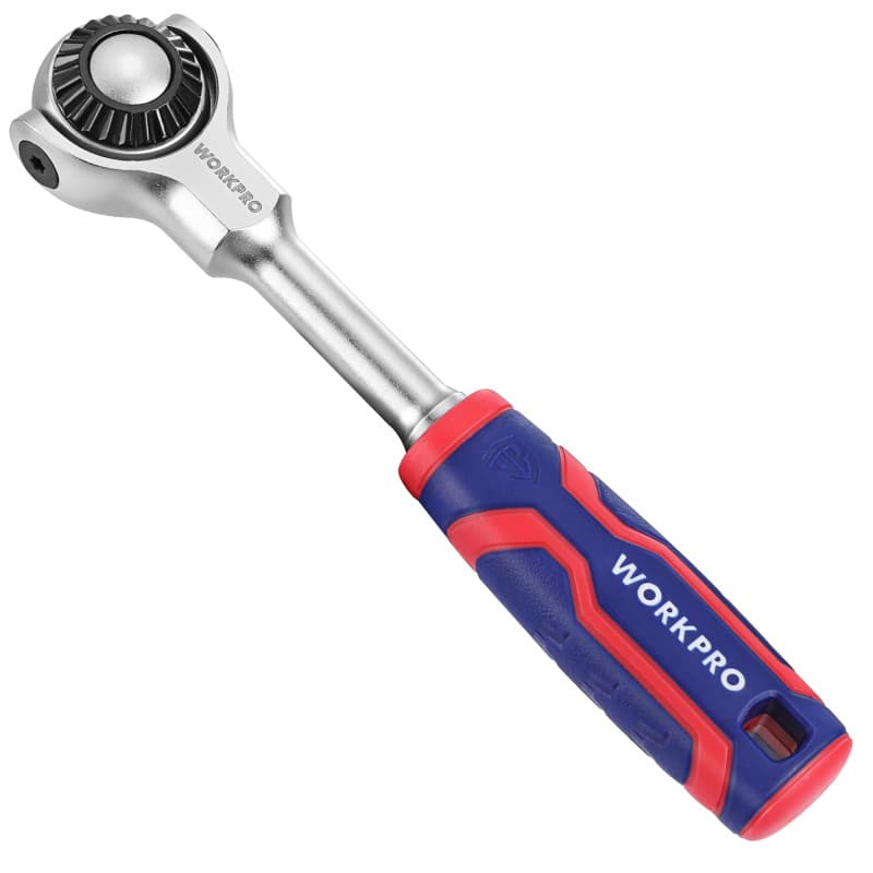 WORKPRO Clé à Cliquet 1/4" à Tête Pivotante, Clé à Douille de 150 mm à Dégagement Rapide 72 Dents, Acier au Chrome Vanadium, Têt