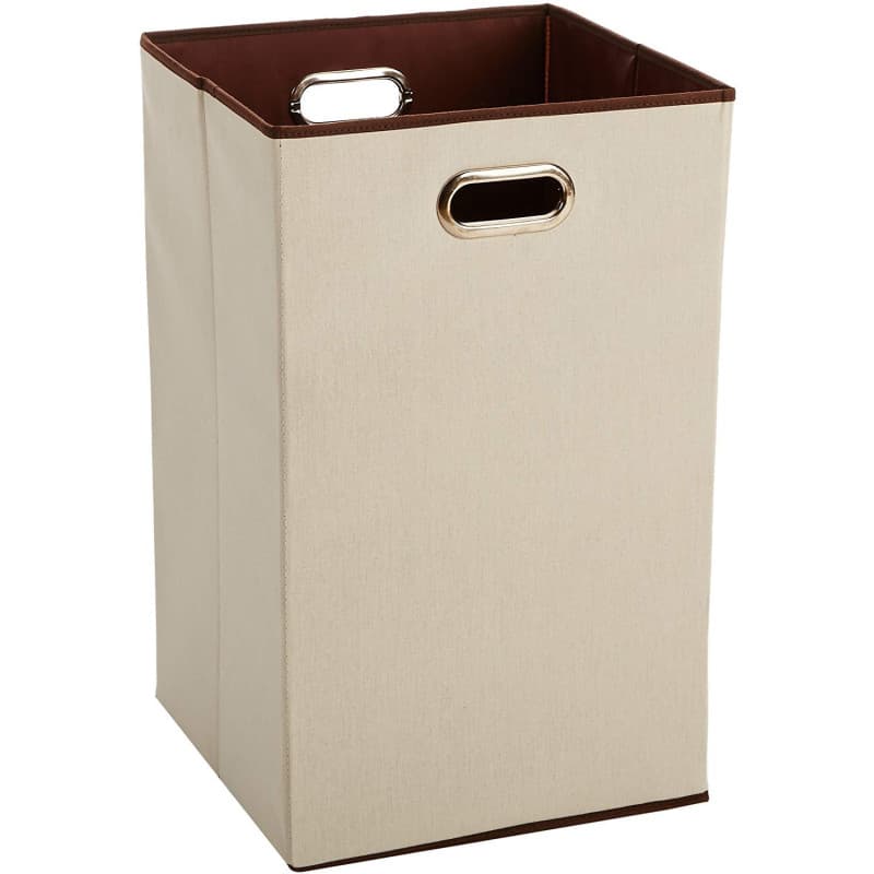Amazon Basics Rectangulaire Panier à linge pliable, Blanc,marron