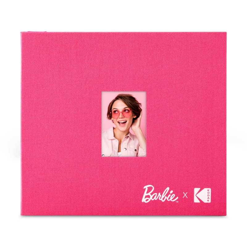 Barbie x Kodak Album Photo Scrapbook 20x20 cm avec Couverture en Tissu Rose et Fenêtre Frontale pour Photo