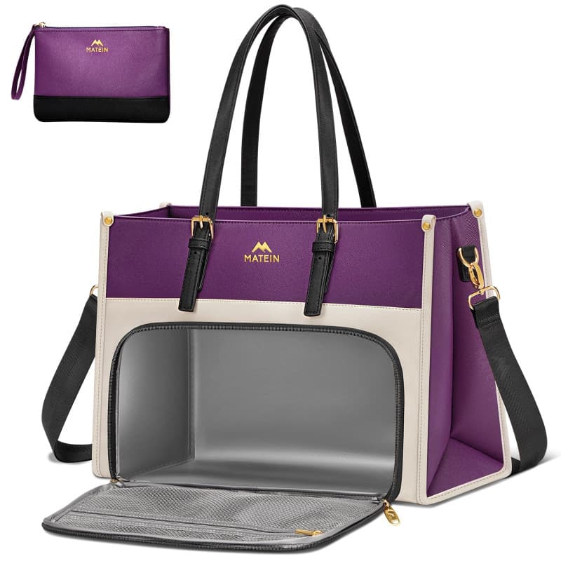 MATEIN Sac Cabas Femme avec Isotherme Compartiment, Sac à Main Repas avec Petite Pochette, Sacoche Ordinateur 15,6 Pouces USB Ch