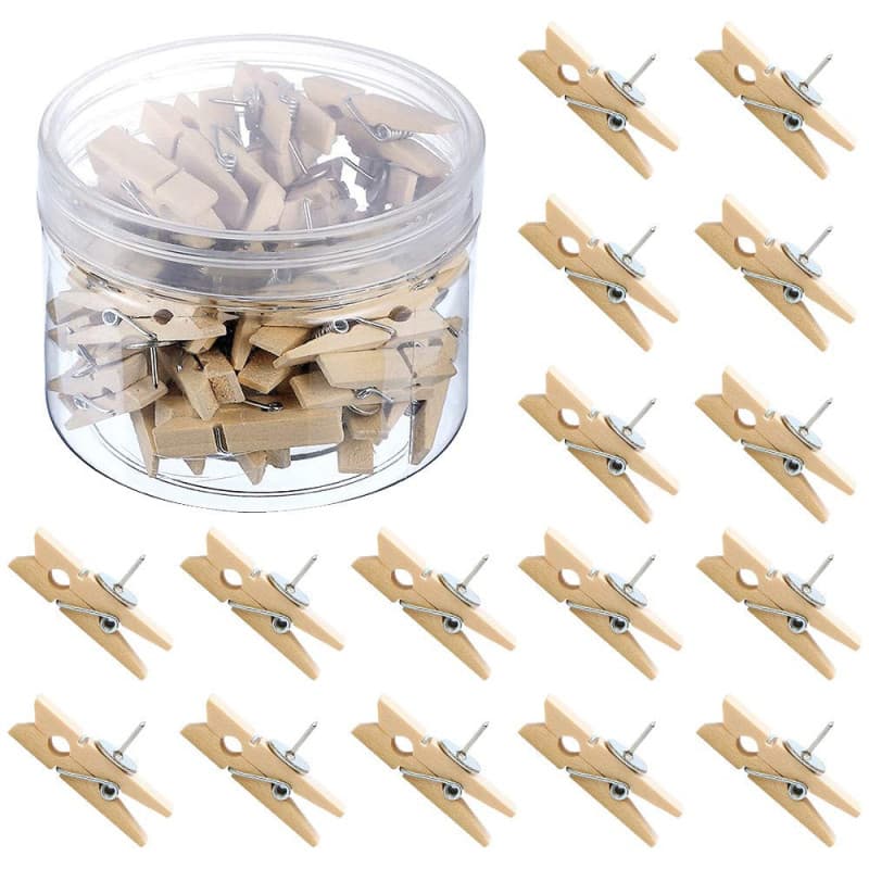 Netspower Pinces à Clipser Piquets en Bois avec épingles, 50 pièces Pinces à Bois pour Cartes Notes Photos École Bureau Artisana