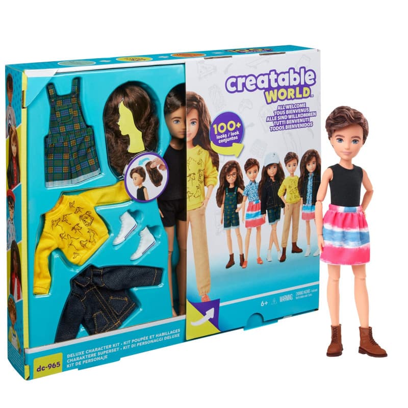 Creatable World Kit Complet, poupée personnalisable aux cheveux châtains avec vêtements et accessoires, jouet pour enfant à part