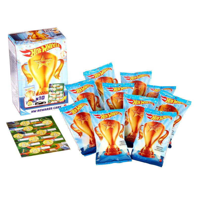 Hot Wheels Coffret Récompenses 10 Voitures dans des sachets individuels Opaques, Cadeau mystère pour Enfants à partir de 3 Ans,