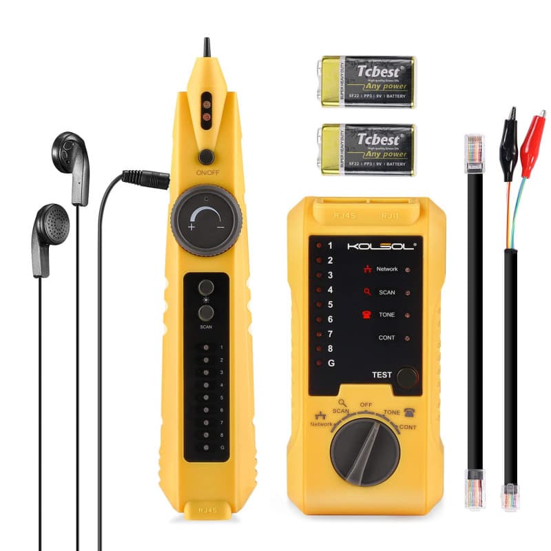 KOLSOL Testeur de câble réseau, traceur de fil Ethernet avec vérification de ligne téléphonique pour CAT5 CAT6, RJ11 RJ45