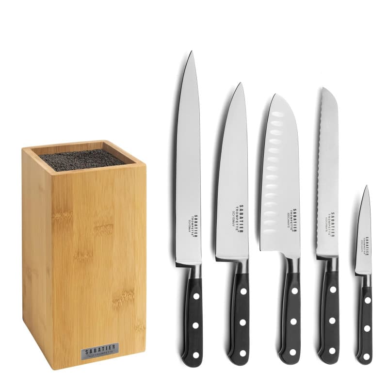 SABATIER TROMPETTE - Bloc 5 couteaux de cuisine - Origin - Acier 5Cr15MoV - Finition Satinée - 26 x 15.5 cm - Noir