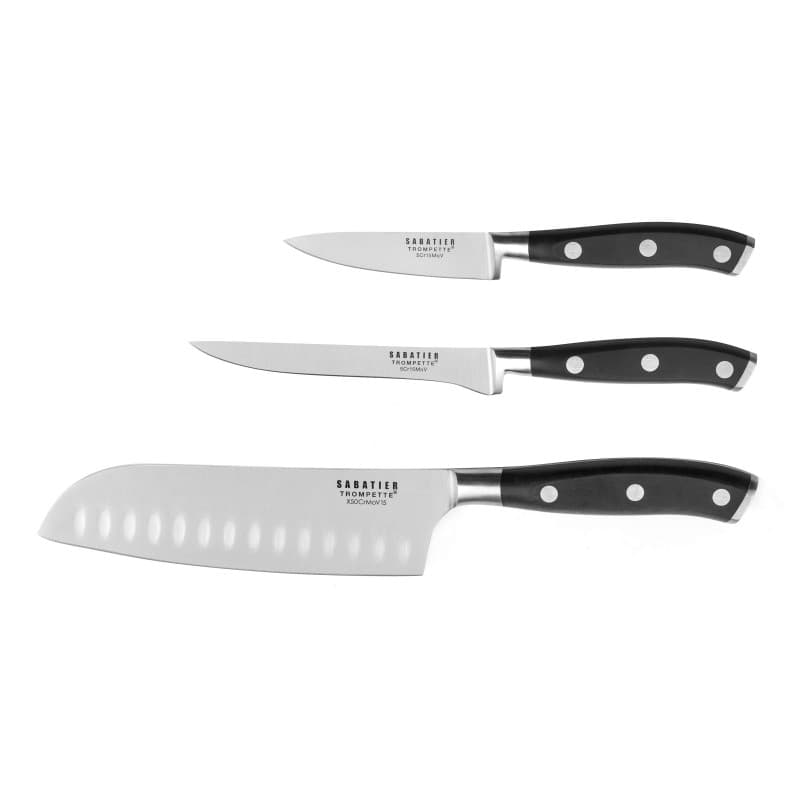 SABATIER TROMPETTE - Ensemble 3 couteaux de cuisine - Vulcano - Acier 5Cr15MoV - Finition Satinée - Noir