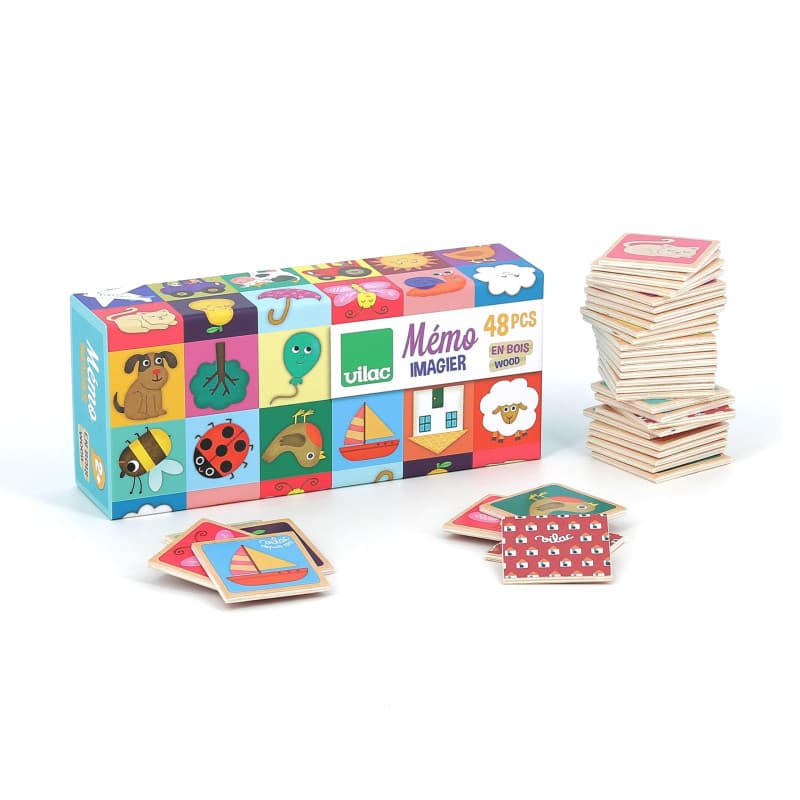 Vilac - Mémo Imagier - Design Mélusine Allirol - 24 Paires à retrouver pour enrichir vocabulaire et mémoire - dès 2 Ans - Jeu en