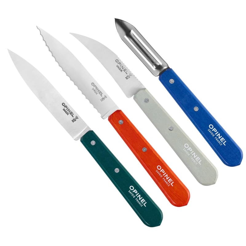 Opinel - Coffret de 4 Couteaux de Cuisine Les Essentiels Primo - N°112 Office, N°113 Cranté, N°114 Légumes, N°115 Éplucheur - Ma