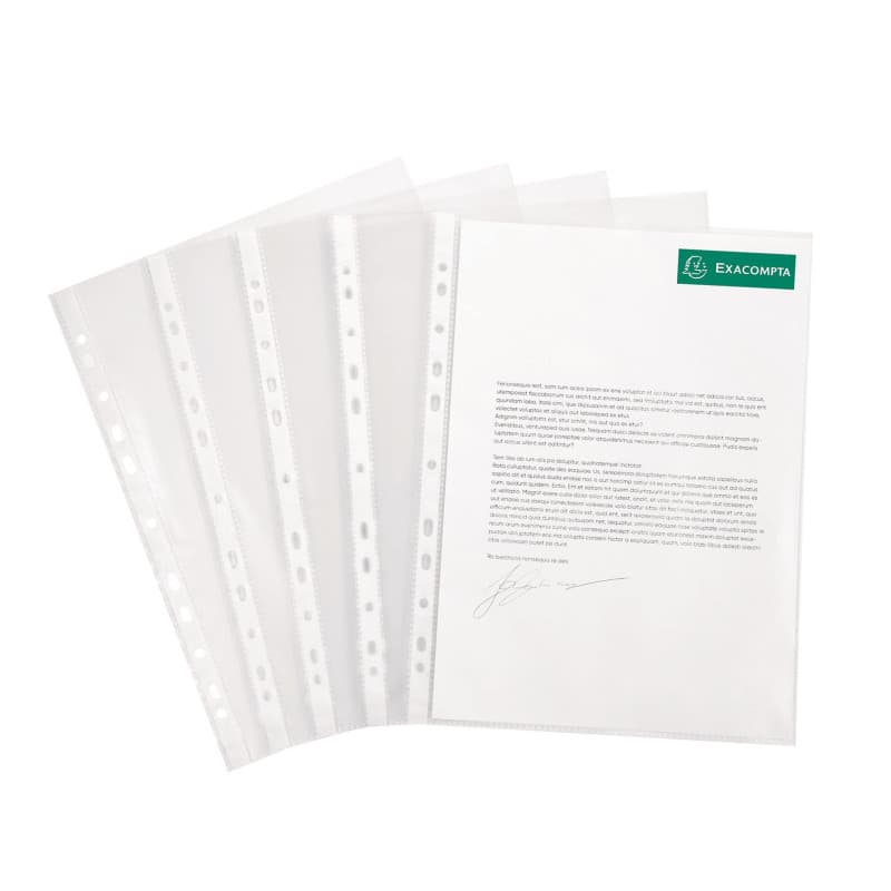 Exacompta - Réf. 5920E - Sachet de 50 pochettes perforées en Polypropylène lisse haute résistance - Epaisseur 9/100ème - Perfora