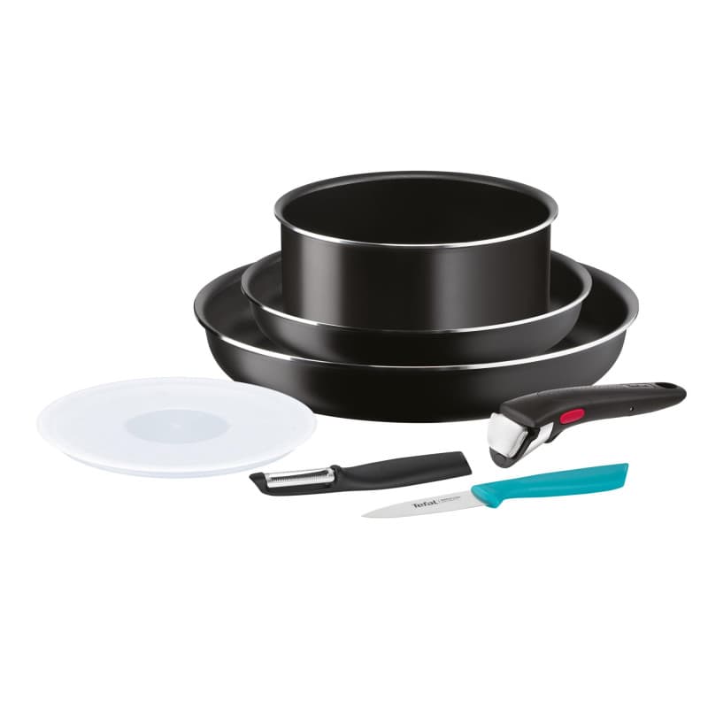 Tefal Ingenio Lot de 7 ustensiles de cuisine, Poêles, Casserole et couvercle hermétique, Éplucheur, Couteau d'office, Poignée am