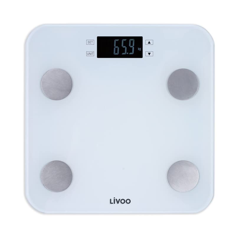 Pese-personne impédancemetre - LIVOO - DOM427W - 7 indicateurs - Max 180 kg - 13 profils - LCD - Marche et arret auto - Blanc