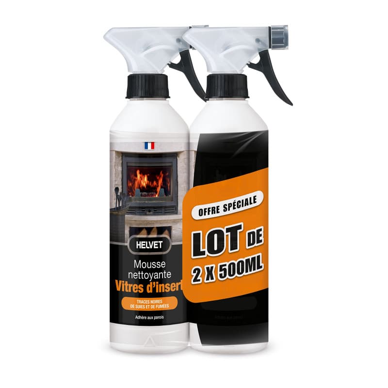 Helvet' Lot de 2 Nettoyant Vitres d’Insert pour Poêles et Cheminées – Format Mousse pour nettoyer au mieux les traces noires de