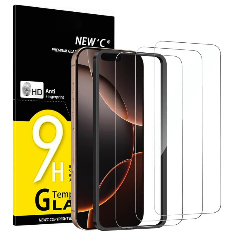 NEW'C Lot de 3, Verre Trempé pour iPhone 16 Pro (6,3 Pouces) Film en Protection écran efficace contre les Rayures - Ultra Résist