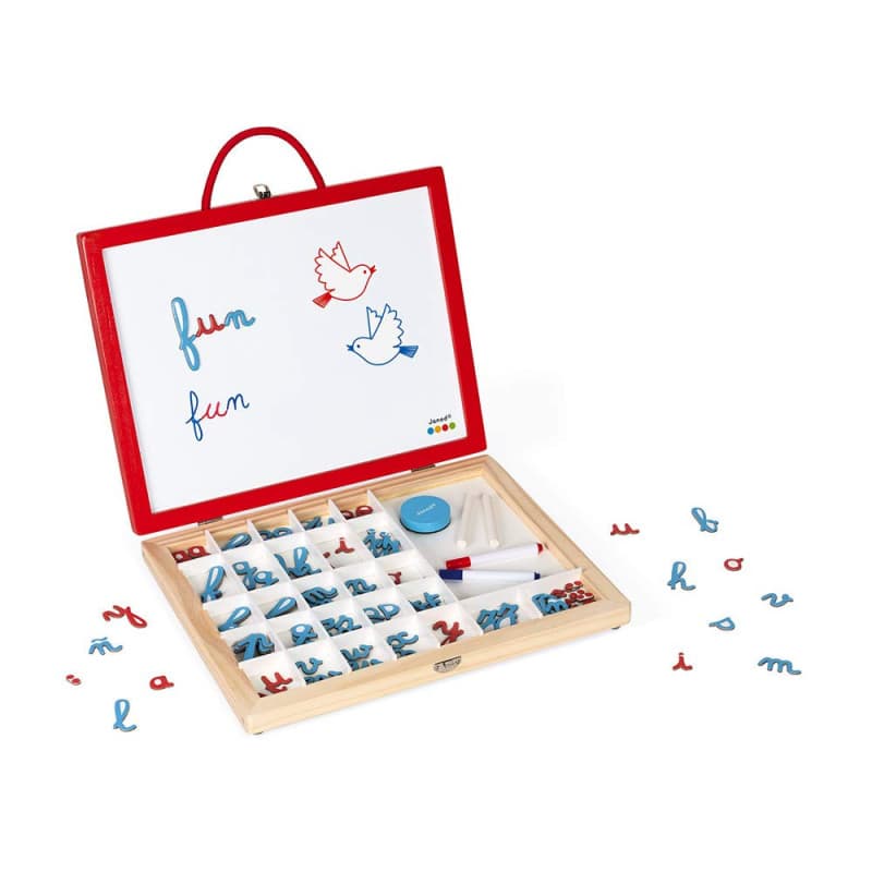 Janod, Essentiel, Mallette de Lettres Cursives 4 en 1 en Bois, Jeu Pédagogique, Apprentissage des Lettres et de la Lecture, 110