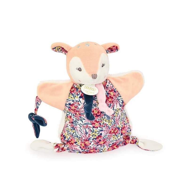 DOUDOU ET COMPAGNIE – BOH’AIME FAON Doudou Marionnette – Peluche Douce en Forme de Faon – Design Fleuri – Idéal pour Jeux d’Évei