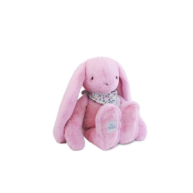 DOUDOU ET COMPAGNIE – Lapin Fleurette Grenadine 50 cm – Peluche Rose Très Douce – Doudou Bébé Naissance – Foulard Fleuri – Lavab