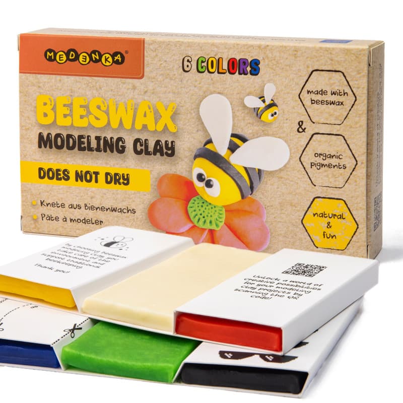 Medenka Argile à modeler à la cire d'abeille | 100 % naturelle, non toxique et réutilisable | 6 couleurs vives | Argile artistiq