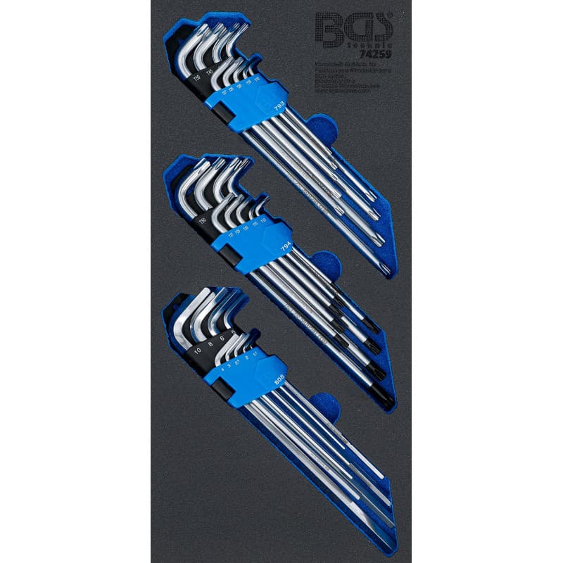 BGS 74259 | Insert de servante d’atelier 1/3 : Jeu de clés coudées | extra long | profil T (pour Torx), profil T (pour Torx) ave
