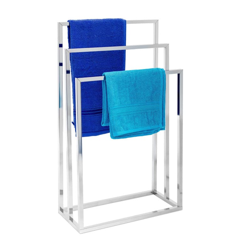 Relaxdays 10019256 Porte-serviettes sur pied avec base antidérapante 3 bras chromés en 3 hauteurs inox 82 x 46 x 21 cm support v