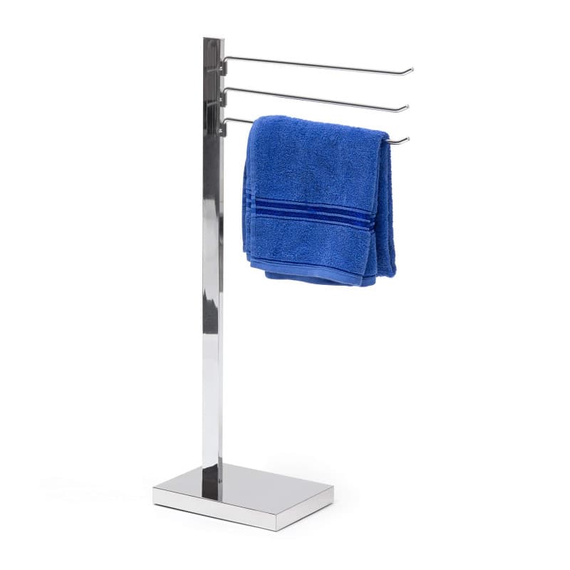 Relaxdays Porte-serviettes chromé, porte-serviettes autoportant à 3 bras, porte-serviettes à rotation libre, porte-serviettes de