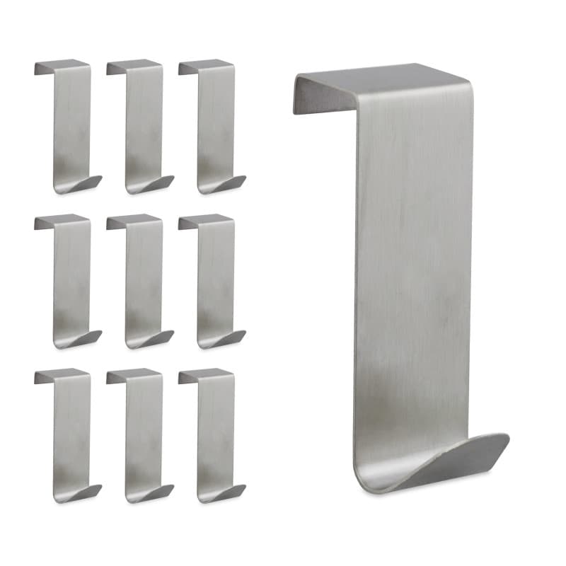 Relaxdays Patères, lot de 10, pour accrocher, Crochets à vêtements de porte et armoire, rainure de 2 cm, acier, argenté