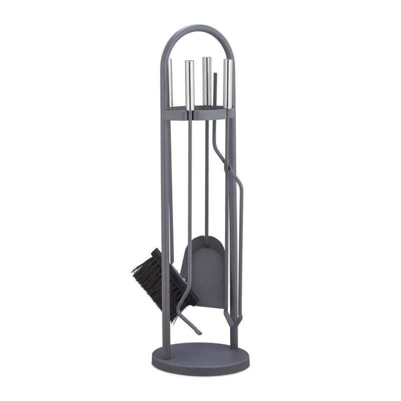 relaxdays 10028786 Ensemble serviteur de cheminée 5 pièces, Accessoire, Pelle, Balai, Pince, Support, Tisonnier, Gris