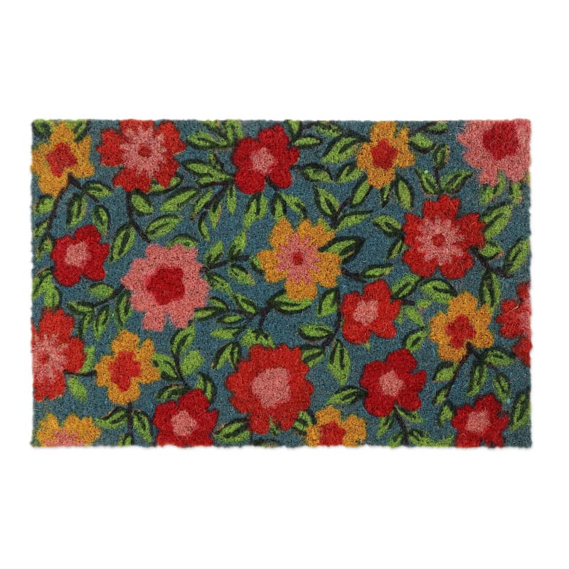 Relaxdays Paillasson Coco, Tapis d’entrée Motif Fleurs, 40x60 cm, antidérapant, résistant, intérieur, extérieur, coloré, 1 unité