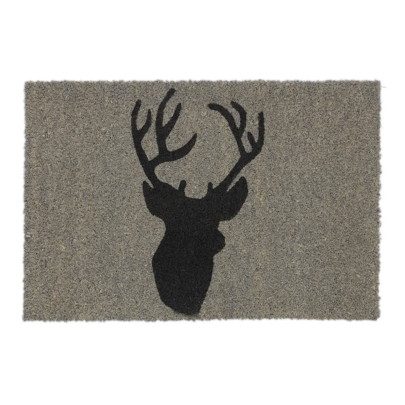 Relaxdays Paillasson Coco, Tapis d’entrée cerf, antidérapant, résistant, 40 x 60 cm, intérieur, extérieur, Gris/Noir
