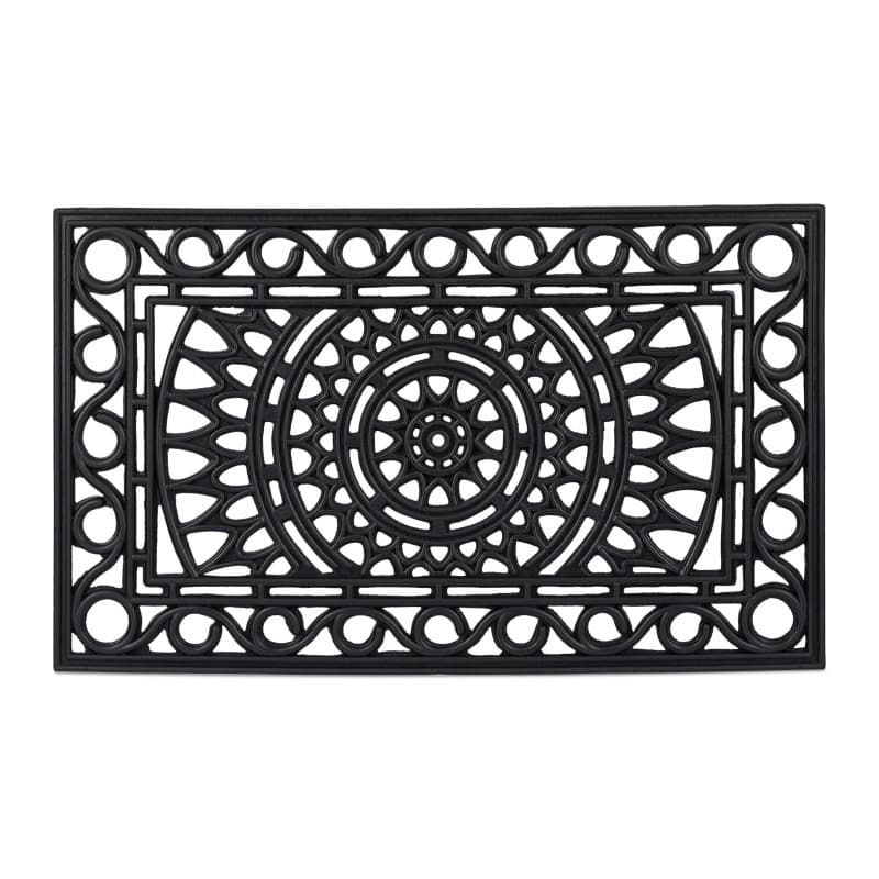 Relaxdays Paillasson Caoutchouc, 45x75 cm, antidérapant, résistant, extérieur, Tapis d’entrée, Ornements, Noir