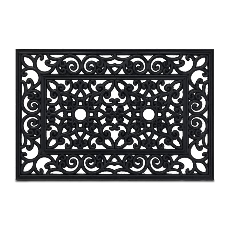 Relaxdays Paillasson Caoutchouc, 60 x 40 cm, antidérapant, résistant, extérieur, Tapis d’entrée, Ornement, Noir