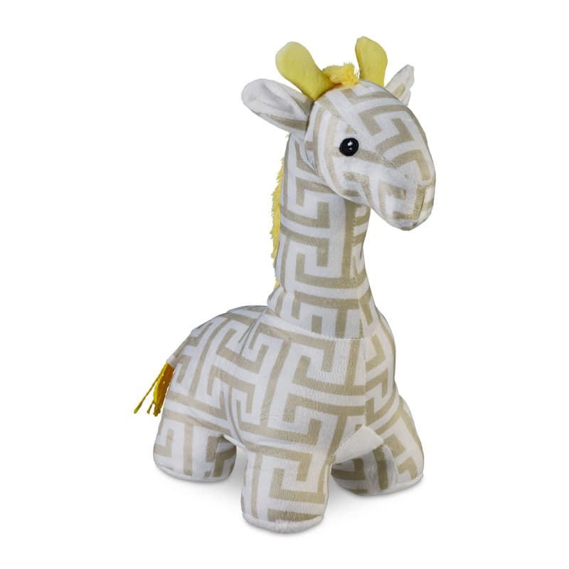 Relaxdays Butoir de Porte Girafe, Tissu, à Poser au Sol, rempli de Sable, intérieur, HxLxP : 35x15x25 cm, Blanc/Beige