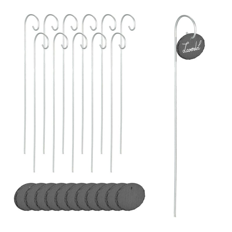 Relaxdays Étiquettes Ardoise pour Plantes, Lot de 12, inscriptibles, résistantes aux intempéries, Anthracite - argenté