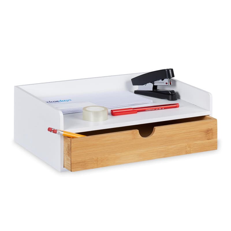 Relaxdays Organisateur Bureau, 1 tiroir, Documents Format A4, Bambou, HxLxP: 11x32x22 cm, Fournitures, Blanc - Nature