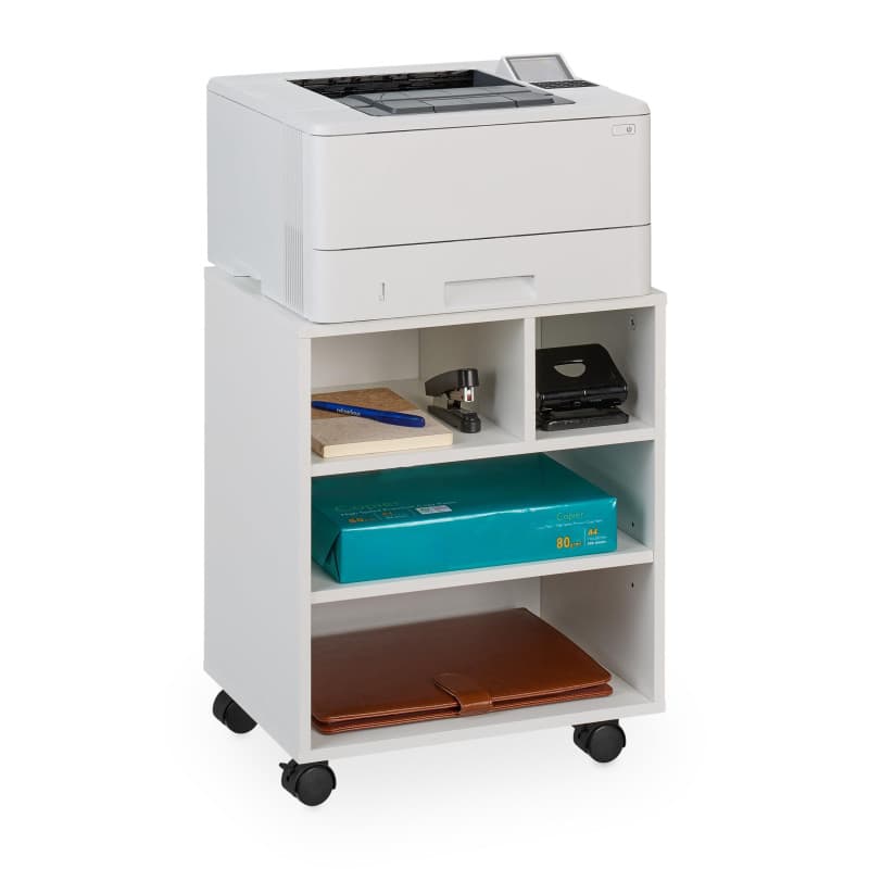 Relaxdays Caisson de Bureau, 4 Compartiments Ouverts, roulettes, H x L x P : 49 x 40 x 30 cm, Blanc