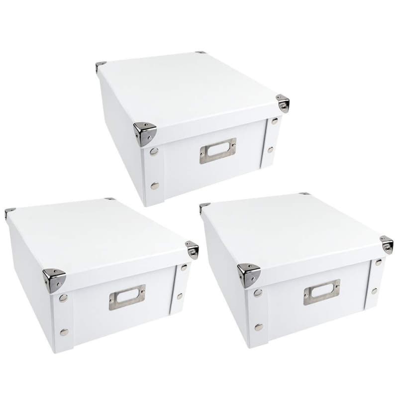 Ideen mit Herz 3 Boîtes de rangement pliables | avec couvercle | en carton et métal | blanc | 31 x 26 x 14 cm