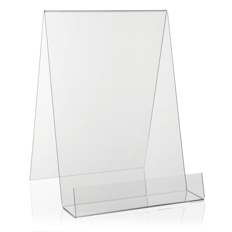 Présentoir de livres VITAdisplays comme support de marchandises et présentoir incliné au format DIN A4 en PLEXIGLAS transparent