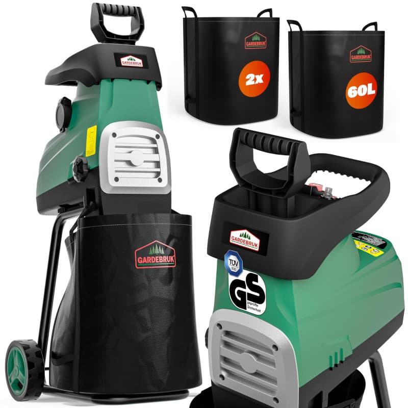 Gardebruk® Broyeur végétaux et Branches 3100 W Silencieux Branches Max. 44mm 2X bac 60L déchiqueteuse Branches broyeur électriqu