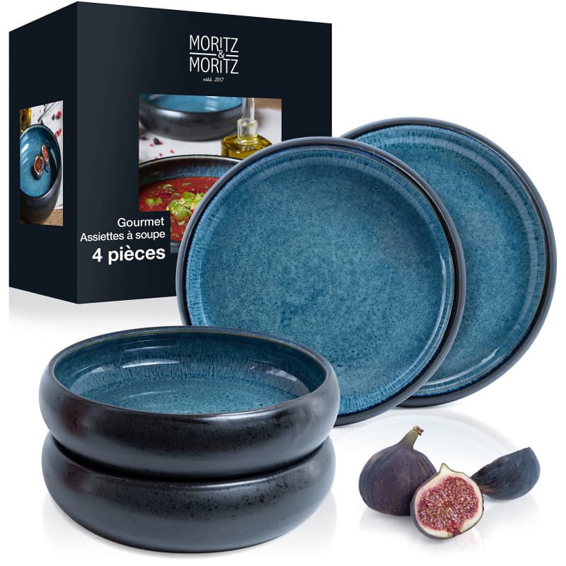 Moritz & Moritz SOLID Lot de 4 assiettes creuses en grès 19 cm – Bol en grès pour soupe, pâtes, salade ou céréales