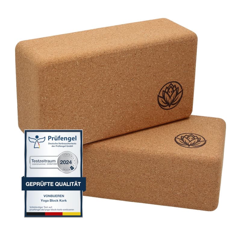 Lot de 2 brique yoga VonBueren | Blocs en liège | 22 x 12 x 7,5 cm | Accessoires de yoga pour homme et femme | Bloc Hatha