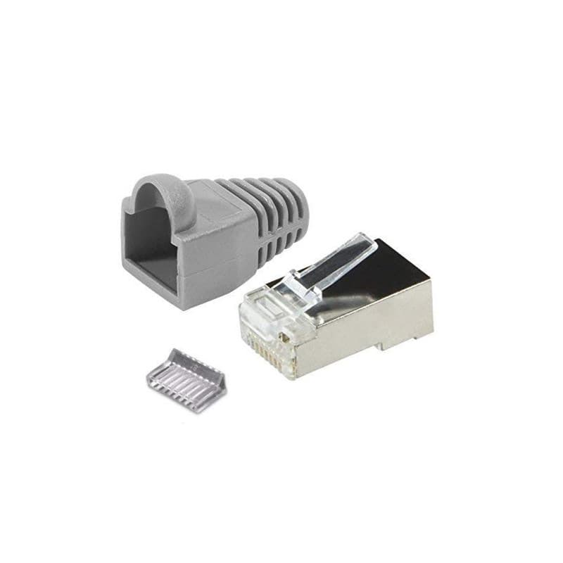 odedo Lot de 20 fiches RJ45 CAT 6 / CAT 5e gris en métal blindé avec aide à l'enfilage et protection anti-torsion - Connecteur à