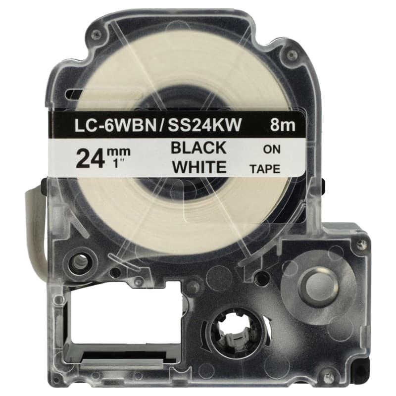 vhbw Ruban compatible avec Epson LabelWorks LW-1000P, LW-600P imprimante d'étiquettes 8m x 24mm Noir sur Blanc - Remplacement po