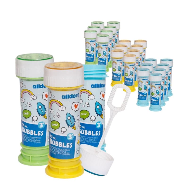 alldoro 63073 Bubble Fun Bulles de Savon, 24 pièces par boîte, 55 ML de Solution savonneuse, pour Enfants à partir de 36 Mois &