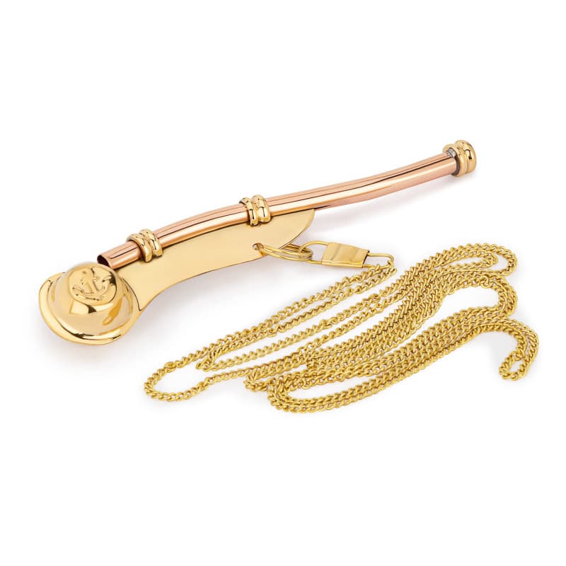 NKlaus Sifflet de batelier maritime 12cm avec chaîne 80cm laiton cuivre qualité de son claire 11514